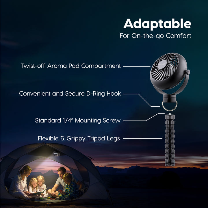 WOOZOO® 3.5" Cordless Portable Personal Fan with Flexible Tripod Stand, 10-Hour Runtime - IRIS USA
