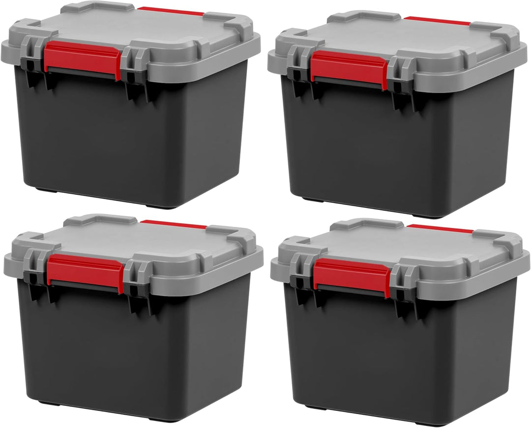 TrailBox 4-Pack – 8-Gallon Lockable Storage Trunks for Truck Beds & Camping Gear – Heavy-Duty Black/Gray Bins