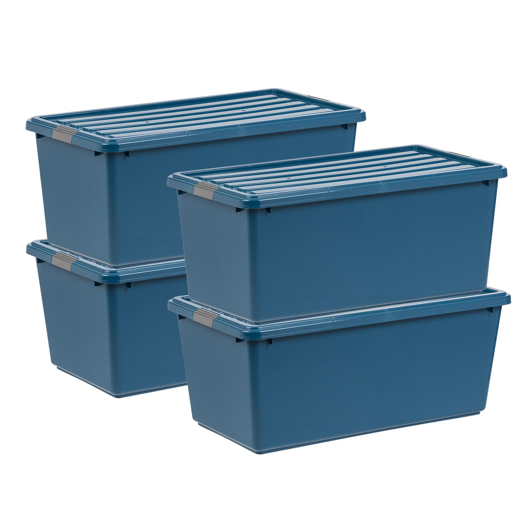 91Qt. Eco-Friendly Stackable Plastic Storage Bins 4 Pack - IRIS USA