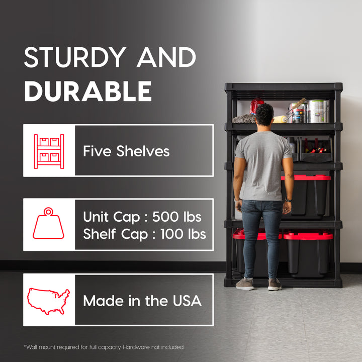 Plastic Rack Shelf with 5 Large Shelves, Black (Copy) - IRIS USA