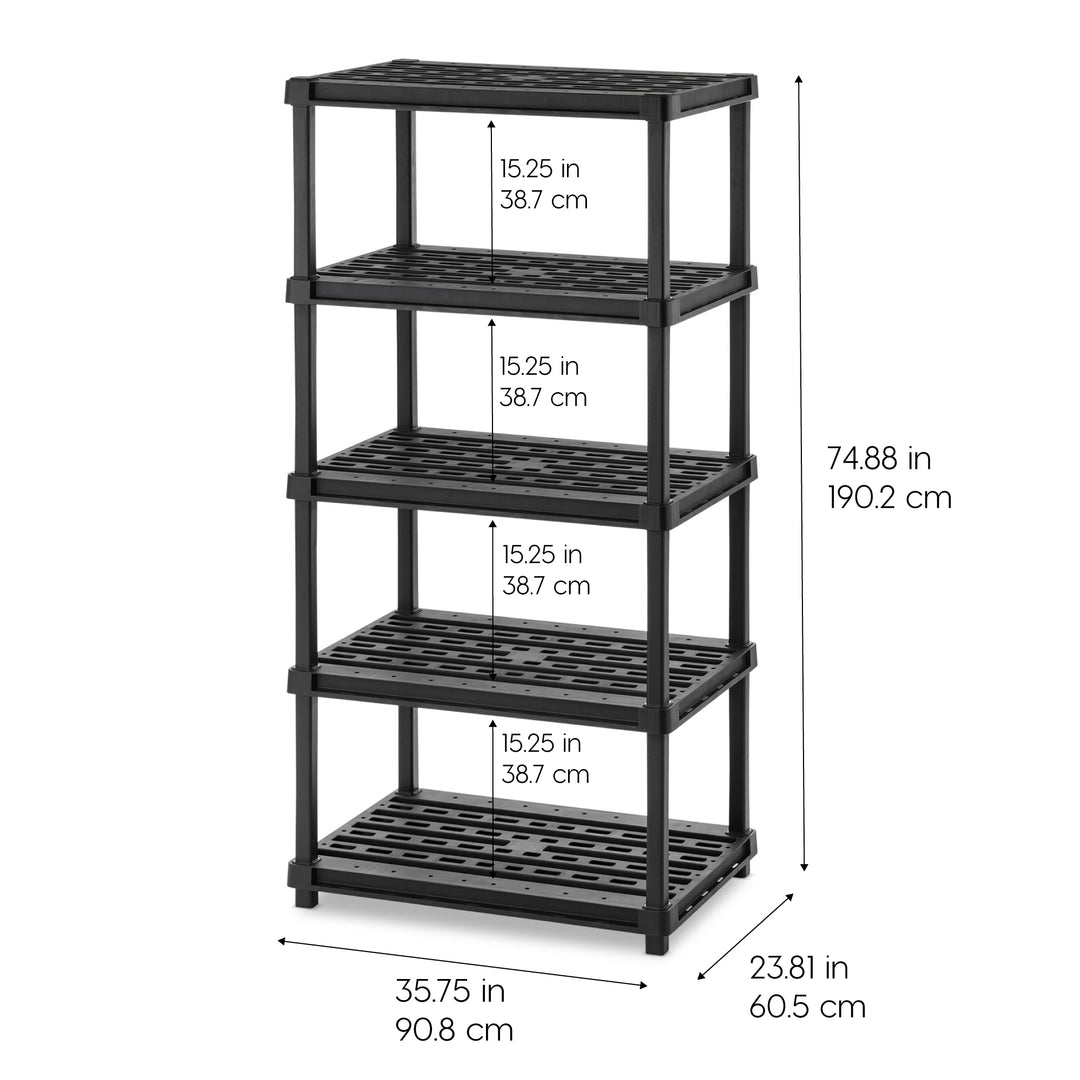5-Shelf Heavy Duty Deep Plastic Storage Shelves, 750lb Capacity - IRIS USA