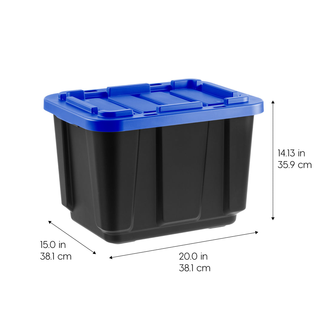 12 Gal. Stackable Storage Totes with Lids, Black - Blue, 4Pk - IRIS USA