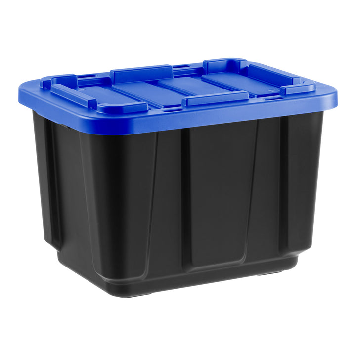 12 Gal. Stackable Storage Totes with Lids, Black - Blue, 4Pk - IRIS USA
