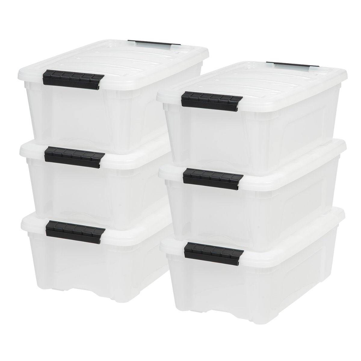IRIS USA 13 Qt Storage Bin, Stackable Plastic Containers with Lid, Pearl, 6 Pack