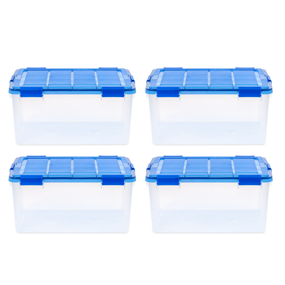 15 Gallon Clear Plastic Storage Boxes with Blue Lid, Pack of 4 - IRIS USA, Inc.