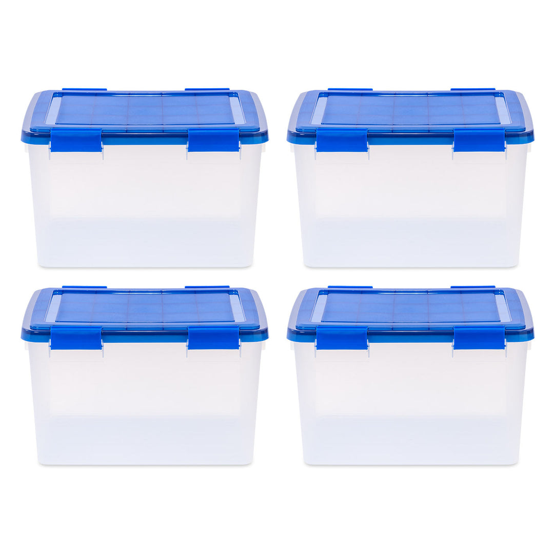 11.6 Gallon Element Resistant Clear Plastic storage Box, Lid Blue, Pack of 4 - IRIS USA, Inc.
