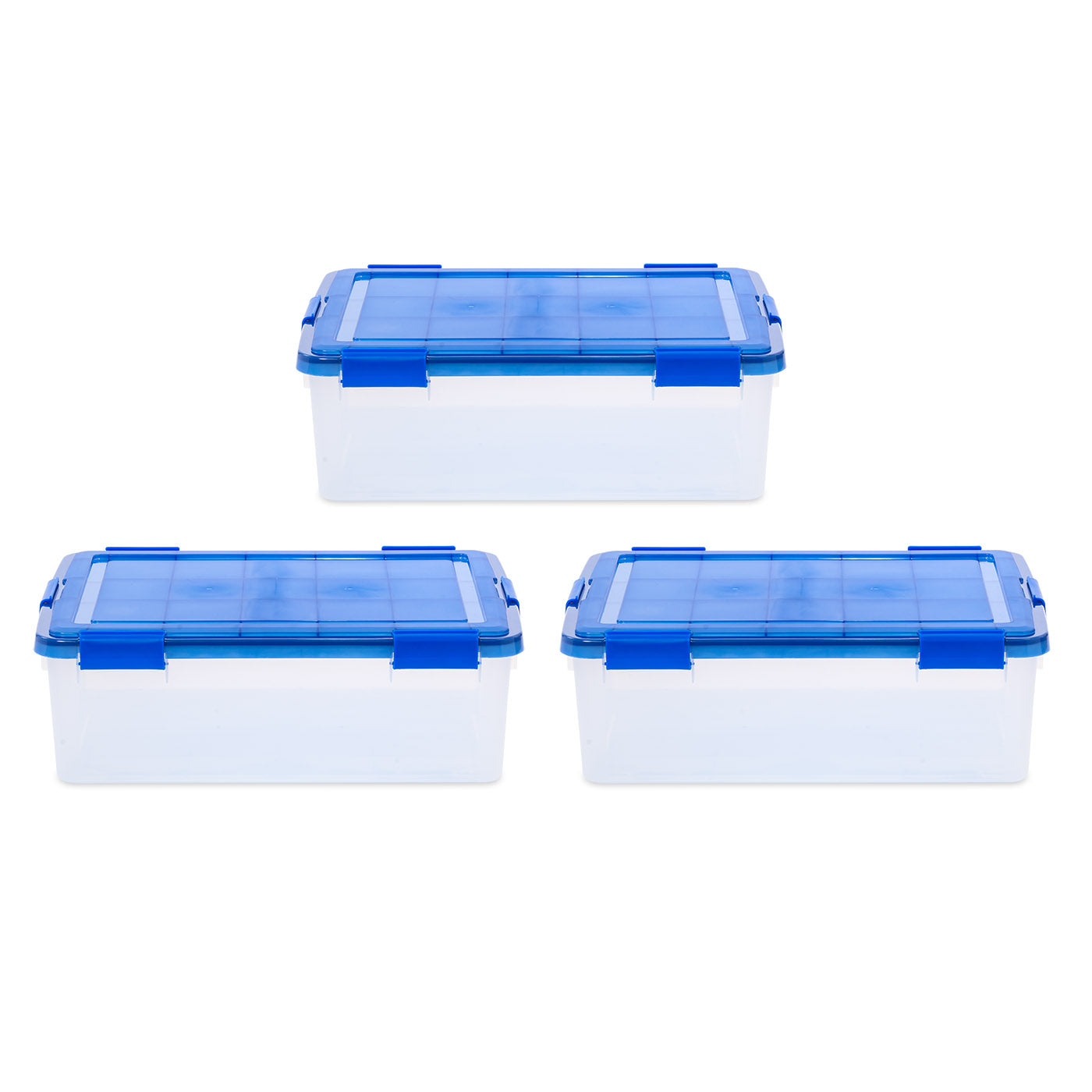 IRIS USA 60-Quart WeatherPro Gasket Clear Plastic Storage Box with Lid,  Blue (Set of 4)
