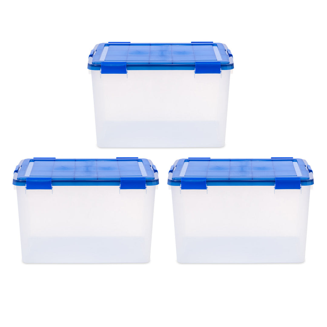 18.5 Gallon Element Resistant Clear Plastic storage Box, Lid Blue, Pack of 3 - IRIS USA, Inc.