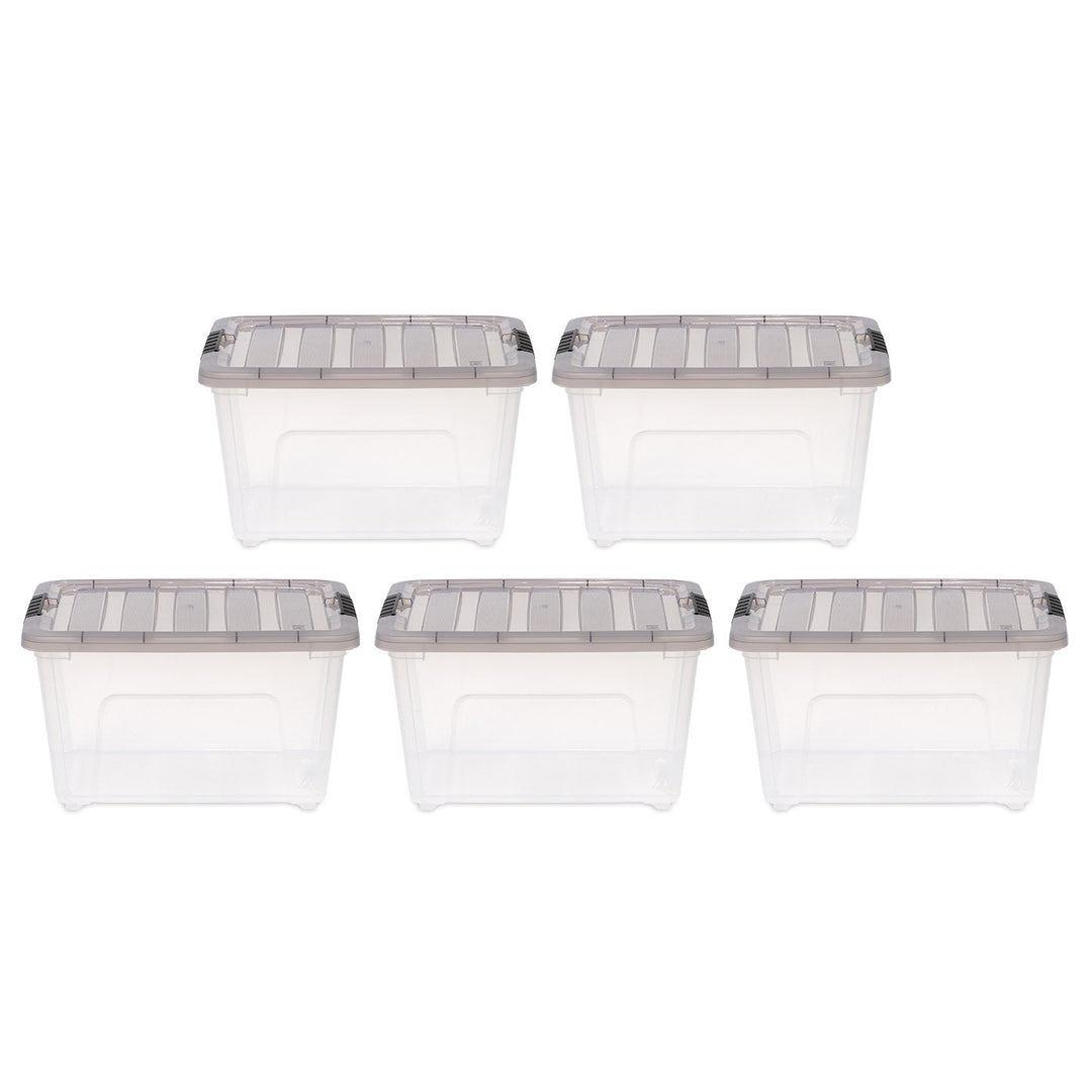 8 Gallon Stack & Pull Clear Plastic storage Box, Lid Gray, pack of 5 - IRIS USA, Inc.