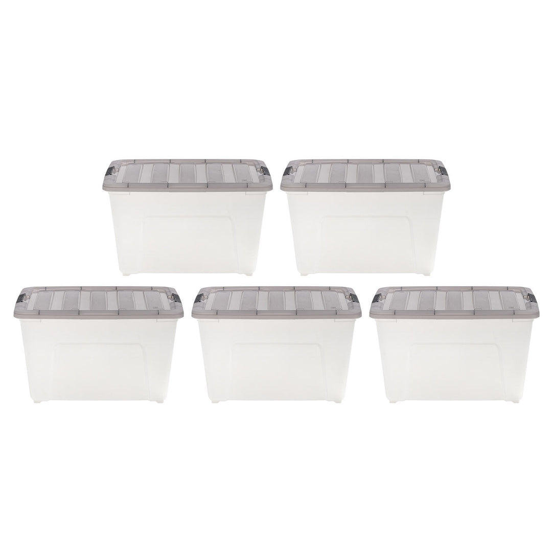 13 Gallon Stack & Pull Clear storage Box, Lid Gray, pack of 5 - IRIS USA, Inc.