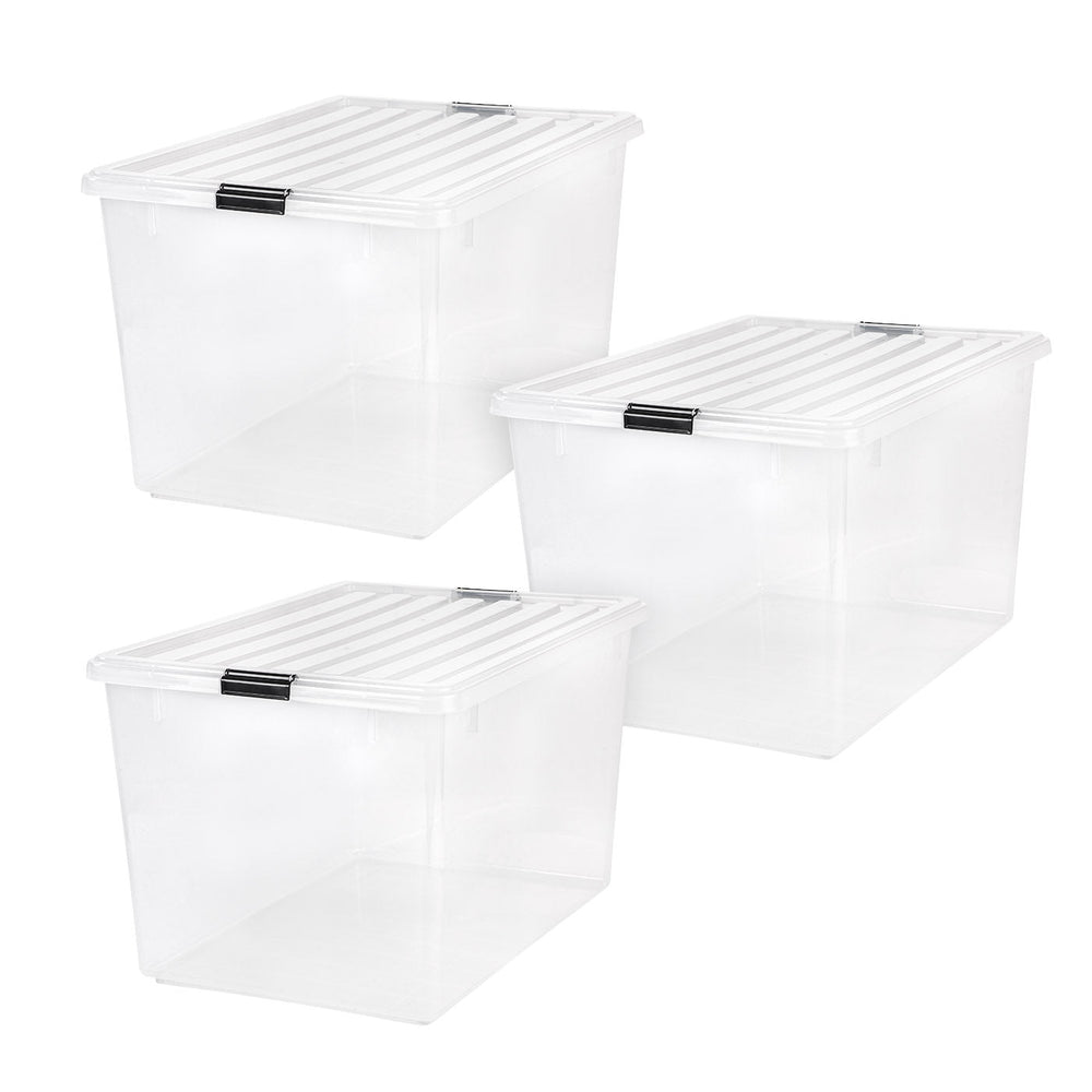 IRIS USA 132 Quart Large Storage Bin Utility Tote Organizing Container Box with Buckle Down Lid for Clothes Storage, 3 Pack, Clear - IRIS USA, Inc.