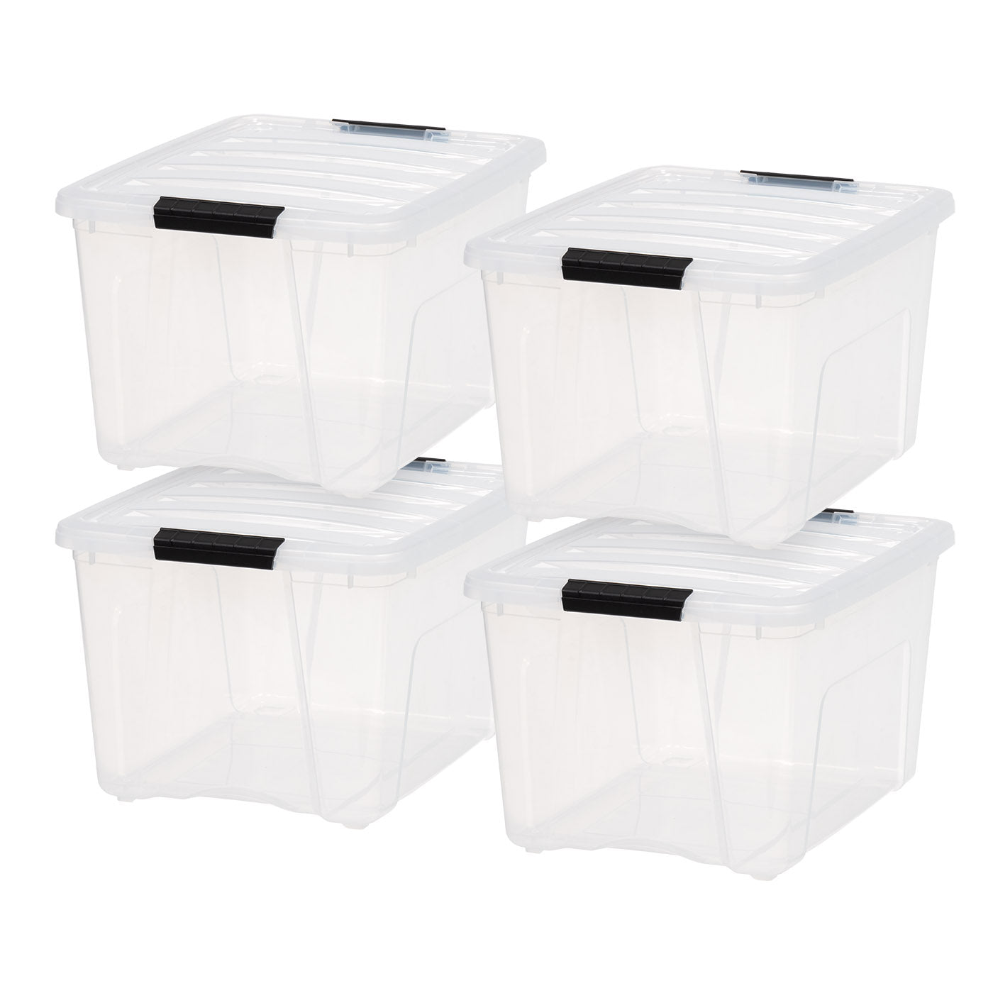 IRIS USA 40 Qt. Plastic Storage Bin Tote Organizing Container with Durable  Lid and Secure Latching Buckles, Stackable and Nestable, 4 Pack, Clear with  Black Buckle