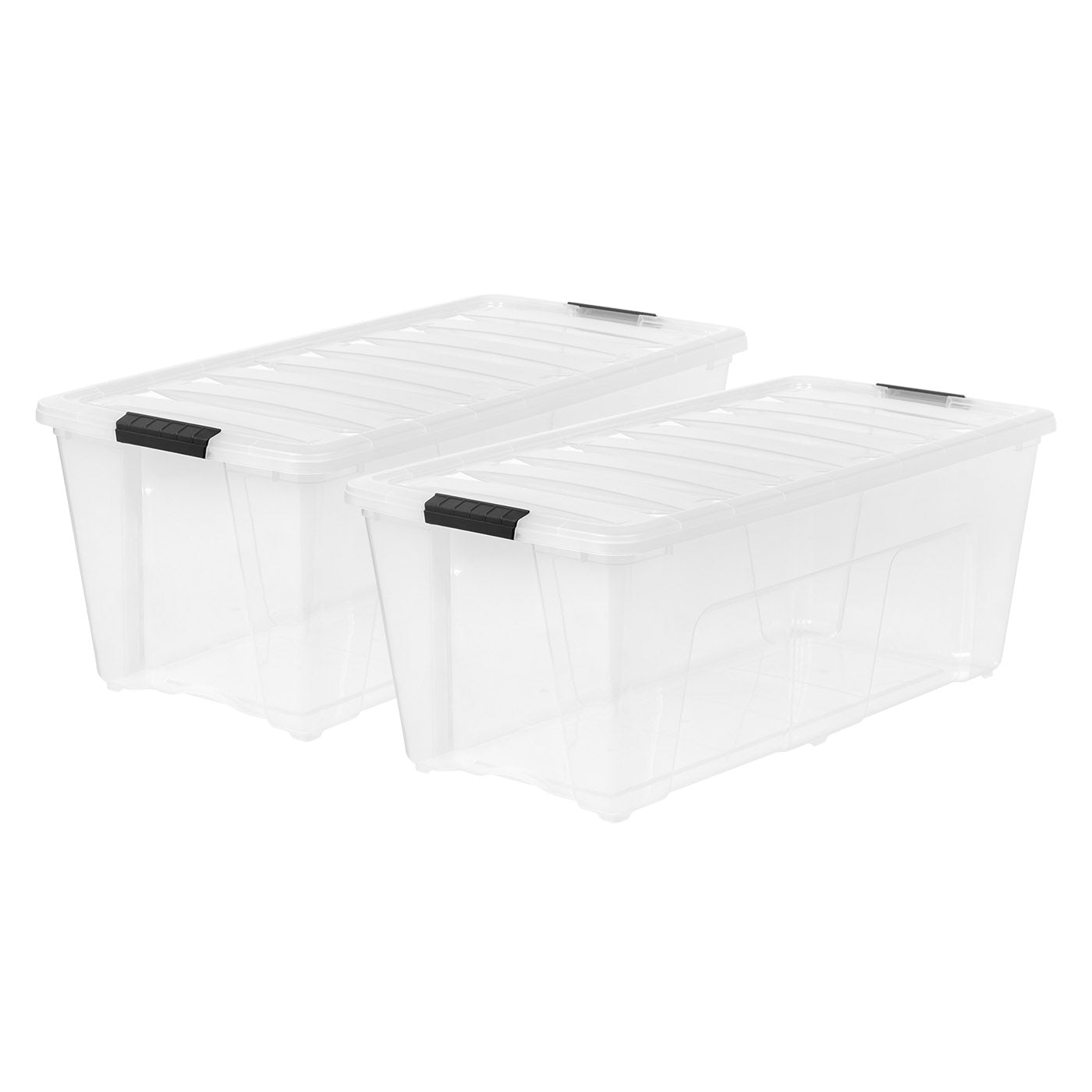 Iris USA 32 qt. Plastic Storage Bin Tote Organizing Container with Durable Lid and Secure Latching Buckles, Stackable and Nestable, 4 Pack, Black with