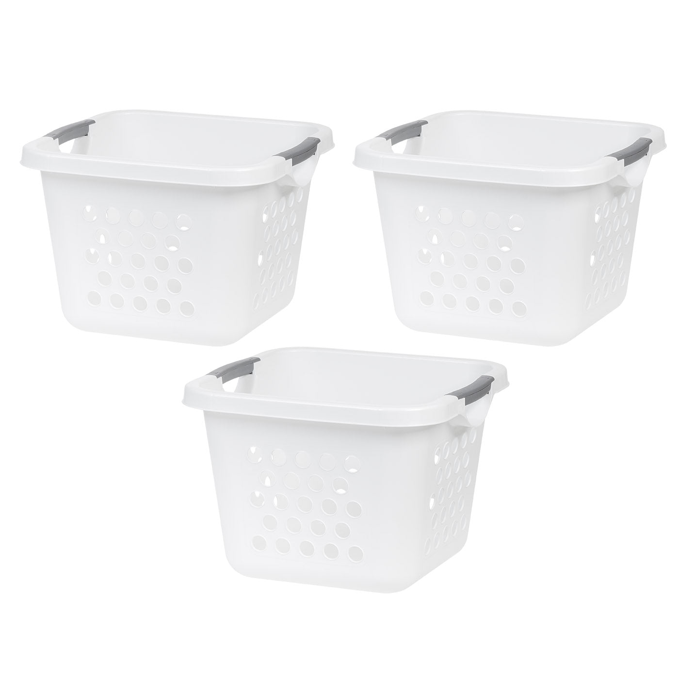 Iris 30 L Compact Laundry Basket and Hamper Plastic Storage Basket or Organizer with Easy Lift Handles (3-pack)