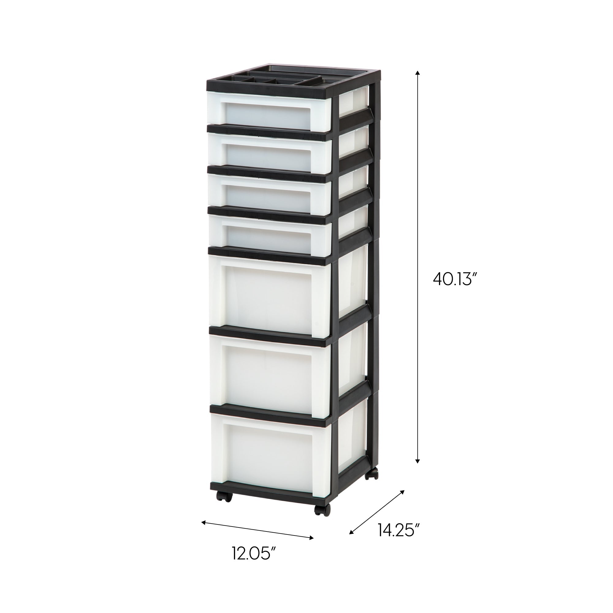 Medium 7-Drawer Storage Cart with Organizer Top, Black/Pearl
