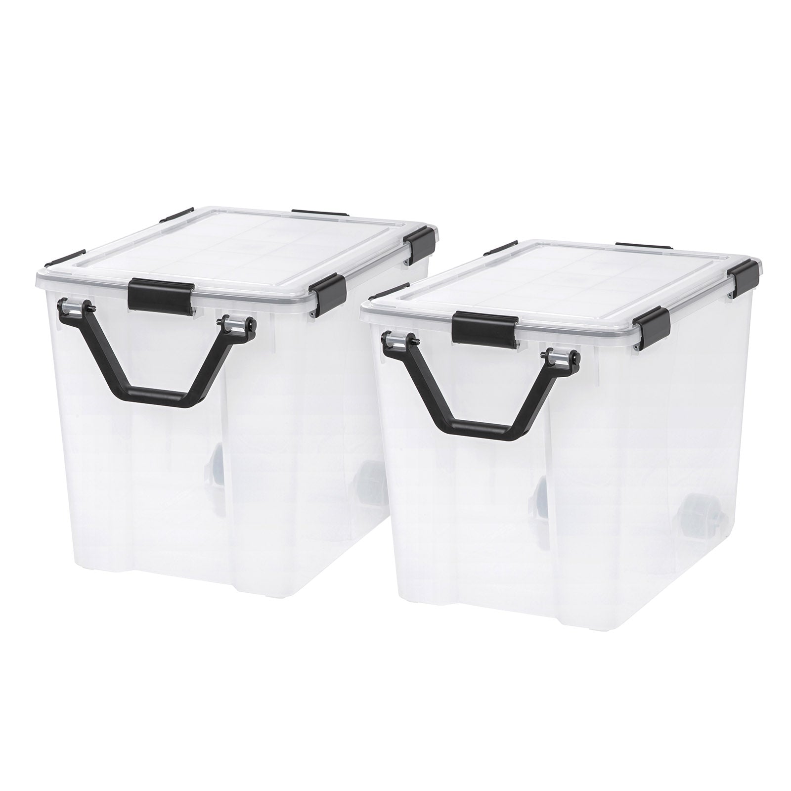 Iris USA 30 Quart Weatherpro Plastic Storage Box with Durable Lid and Seal and Secure Latching Buckles, Clear with Blue Buckles, Weathertight, 3 Pack