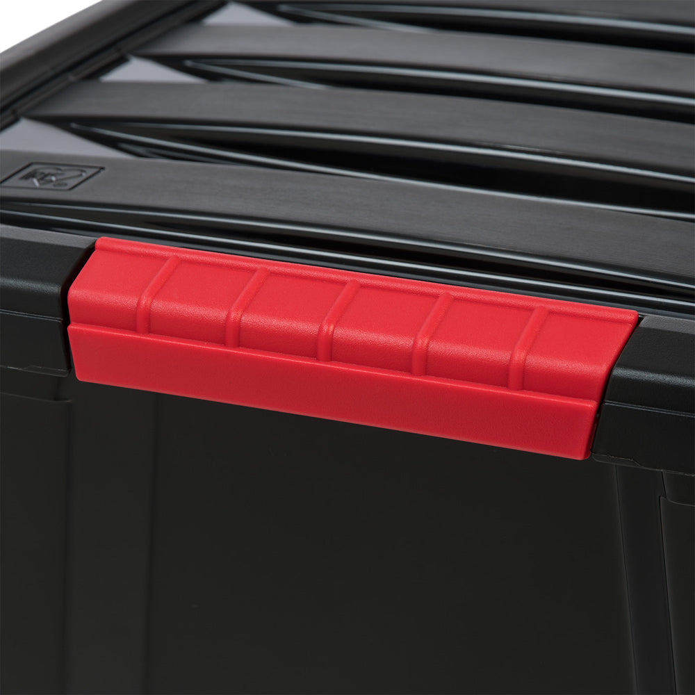 IRIS USA 32 Qt. Plastic Storage Bin Tote Organizing Container with Durable Lid and Secure Latching Buckles, Stackable and Nestable, 4 Pack, Black with Red Buckle - IRIS USA, Inc.