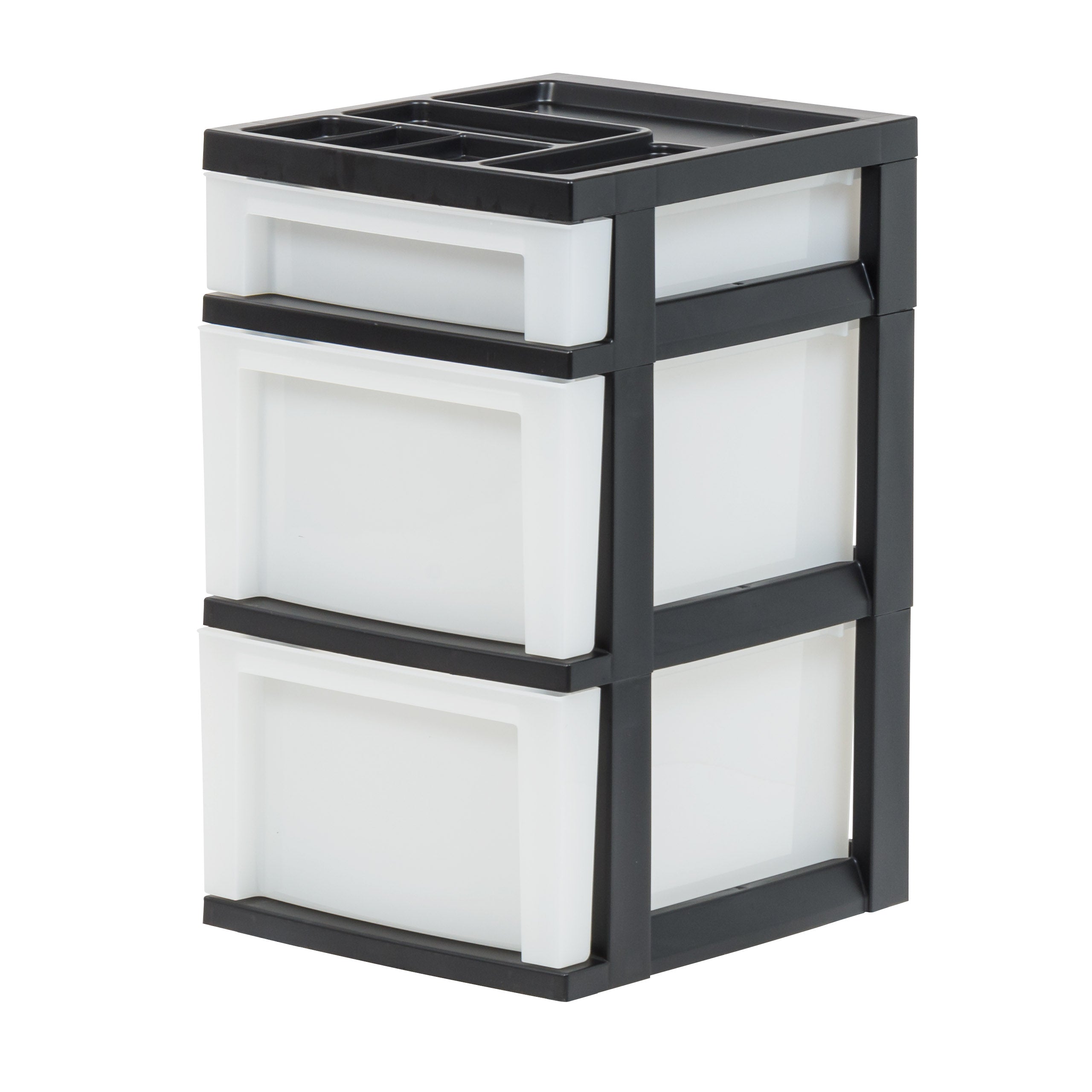 Advantus Plastic 3-Drawer Storage Case, 10 3/8 x 13 7/16 x 9 11/16,  Clear/Black