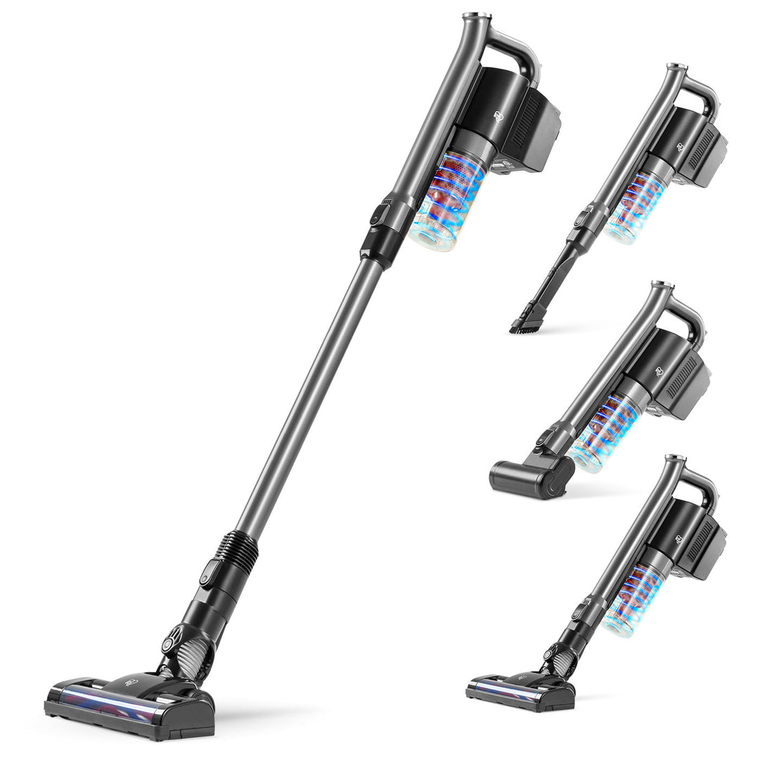 IRIS USA High Power Cordless Stick Vacuum Cleaner with Replaceable Rechargeable Battery 6 in 1, Cyclone Suction Vacuum, Up to 35 Minute Run Time, Washable Filter, for Hard Floors & Low Rugs,High Power W/ Accessories in Silver/ Wine Red - IRIS USA, Inc.