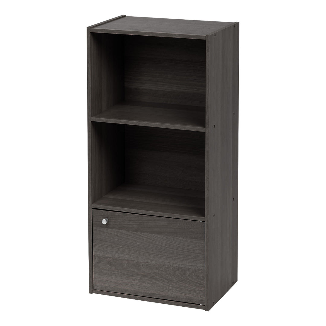 IRIS USA 3 Tier Bookshelf and Storage Cupboard, Open Cubby Storage Shelf with Door, Small Storage Cabinet, Grey - IRIS USA, Inc.