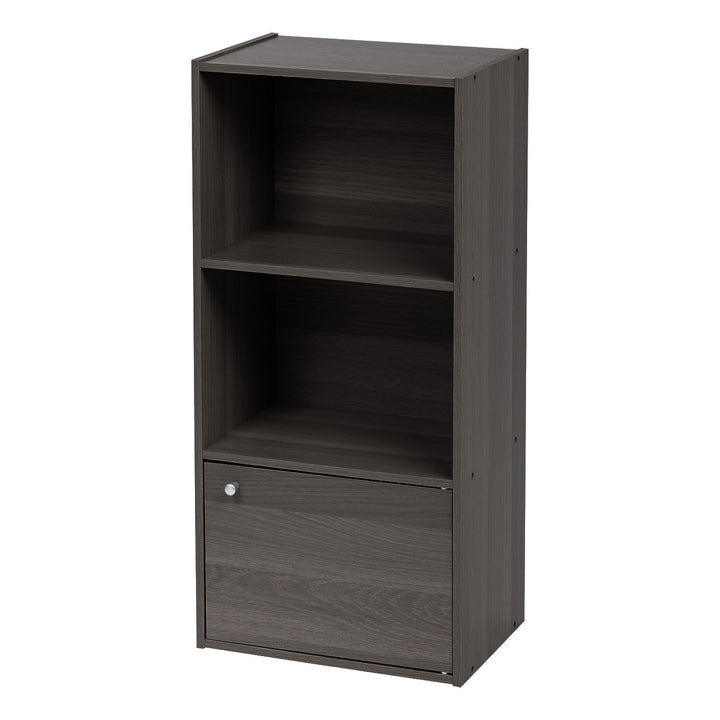 IRIS USA 3 Tier Bookshelf and Storage Cupboard, Open Cubby Storage Shelf with Door, Small Storage Cabinet, Grey - IRIS USA, Inc.