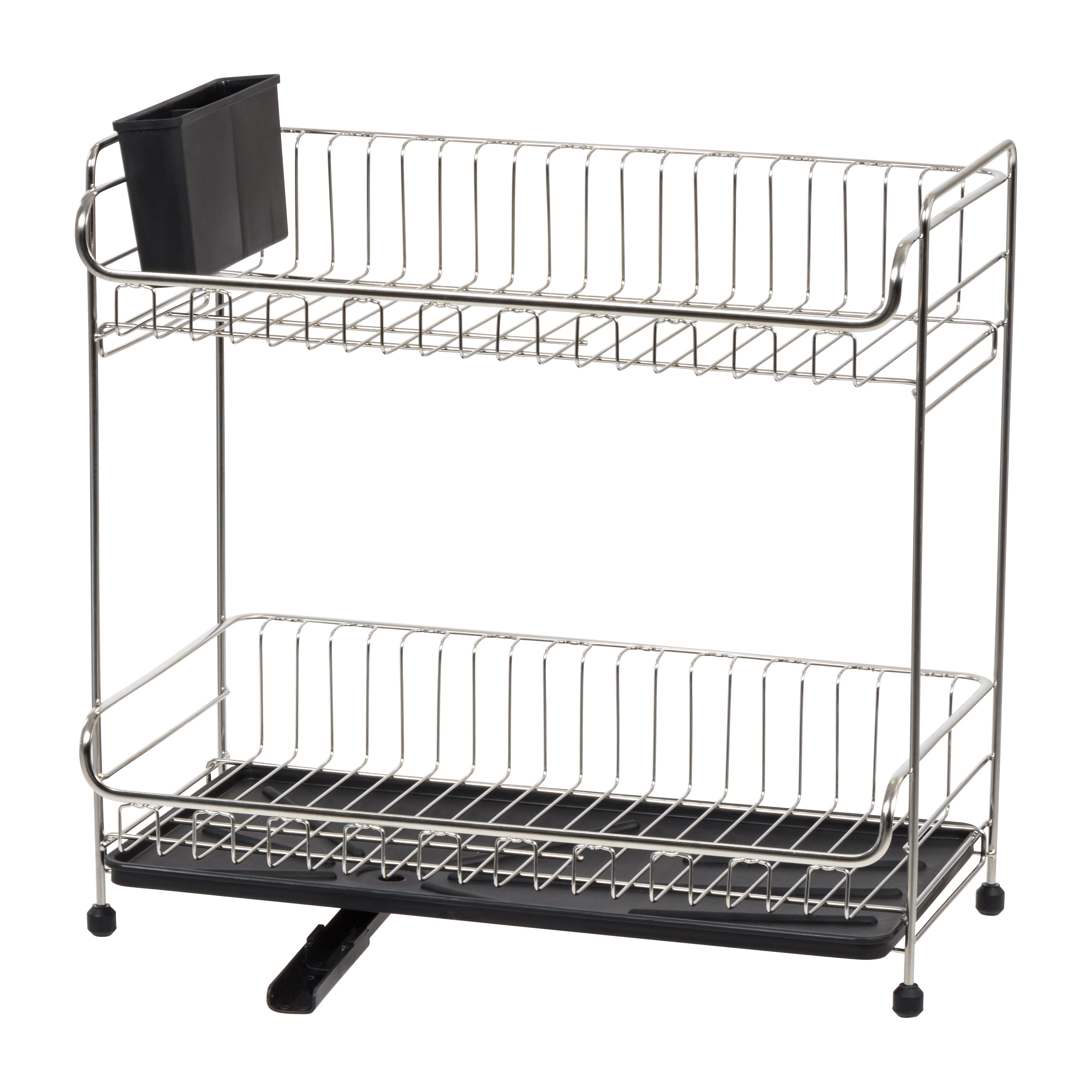 Stainless Steel 2-tier Slim-sized Dish Rack, Black