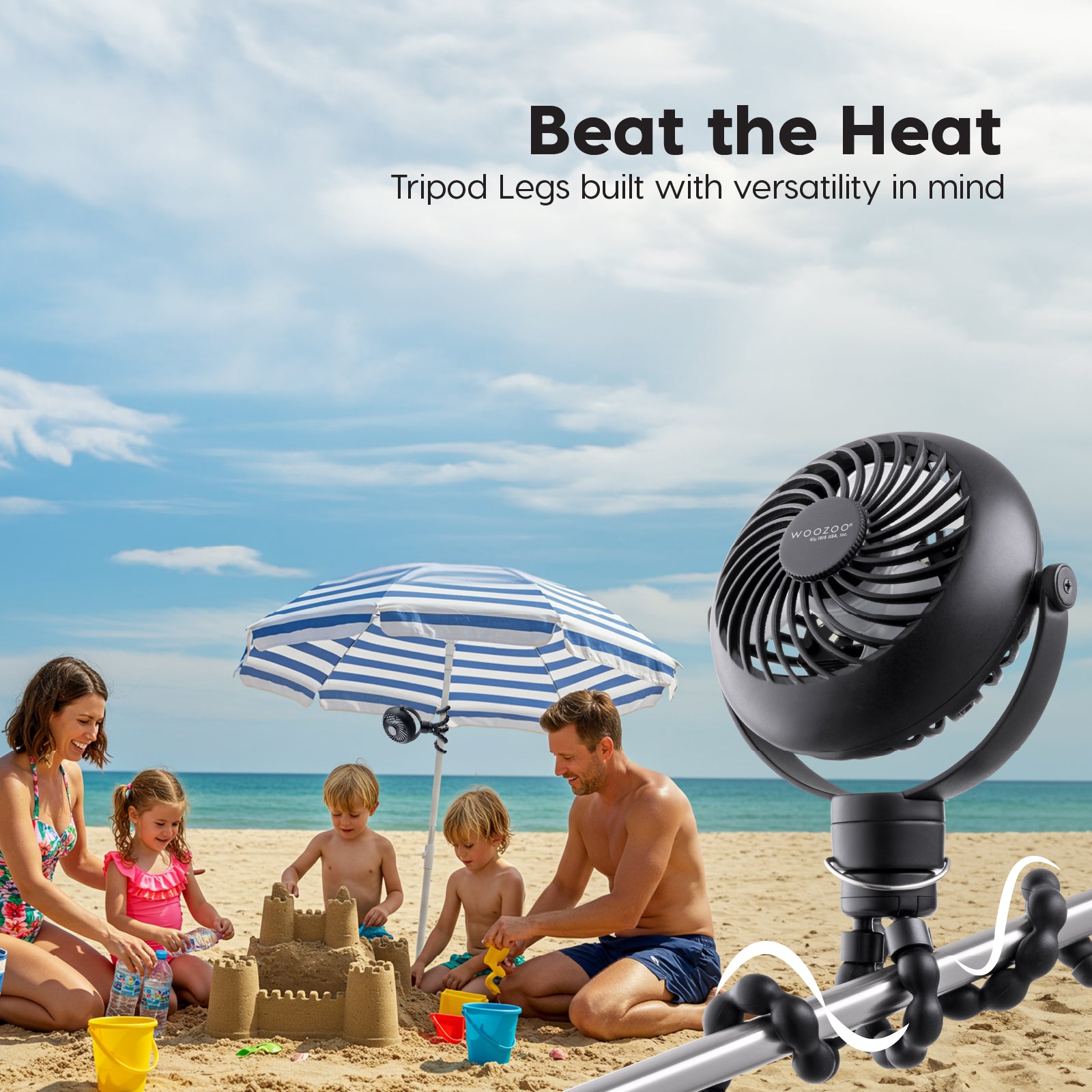 WOOZOO® Portable Fan Cordless, Tripod, USB-C, LED, Aroma Tray