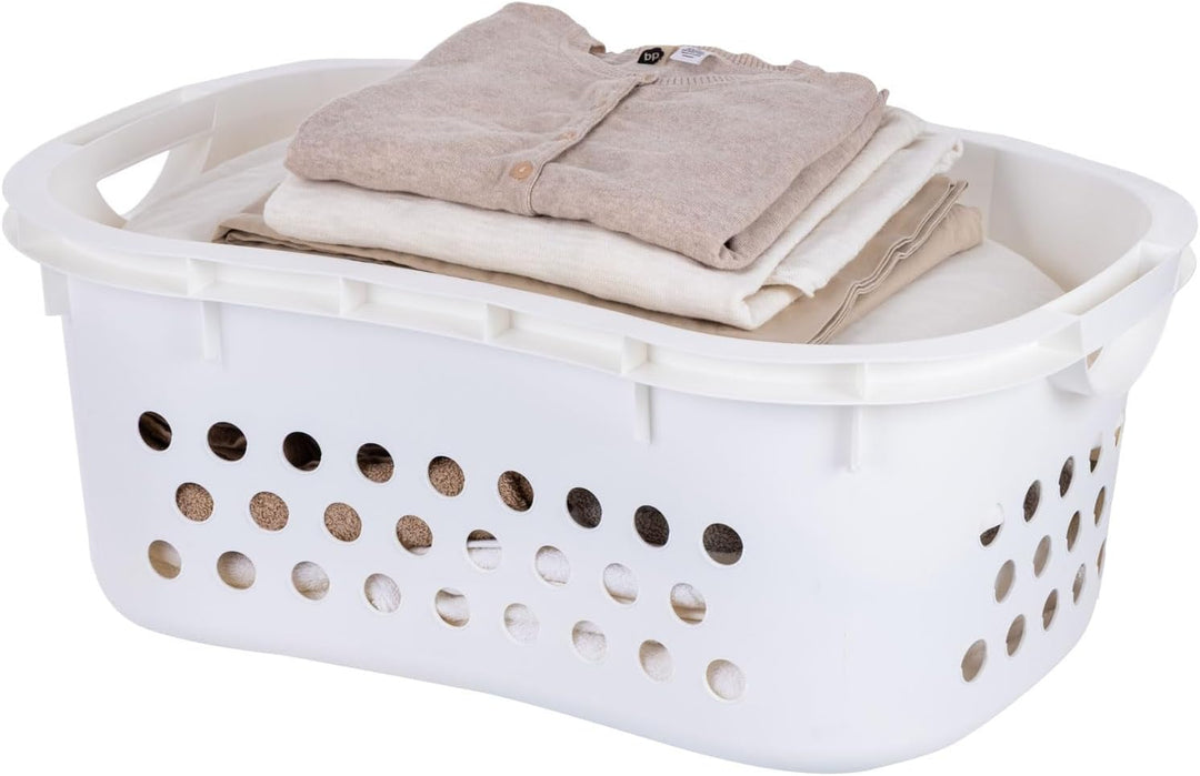 Plastic Laundry Basket - Large Clothes Hamper with Ventilation Holes, Built-In Handles &amp; Hip Hold - 1.5 Bushel (50L)