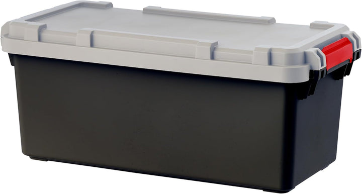 TrailBox 2-Pack – 15-Gallon Lockable Storage Trunks for Truck Beds & Camping Gear – Heavy-Duty Black/Gray Bins