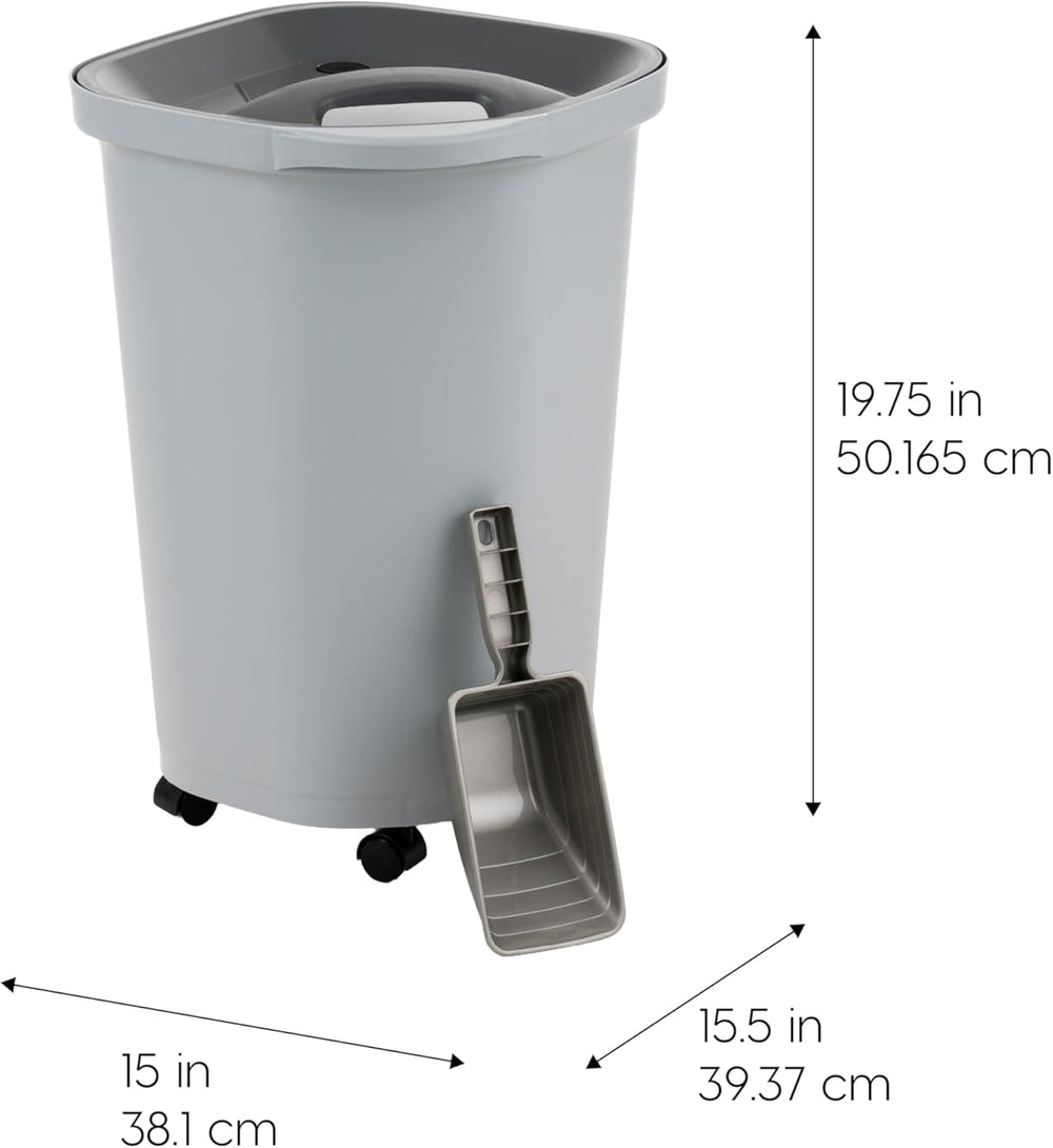 Pet Food Storage Container 25 lbs, Premium 60% Improved Airtight Seal with Air Valve, 2 Cup Scoop, Removable Wheels, Easy to Open - IRIS USA