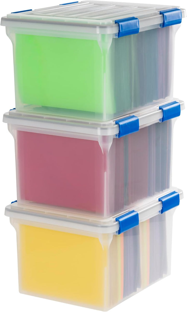 WeatherPro File Organizer Box Clear/Blue 32 Qt. 3 Pack