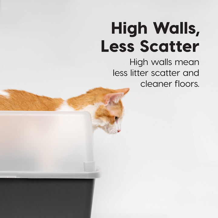Cat Litter Box Large Open Top with Tall Scatter Shield, Scoop Included