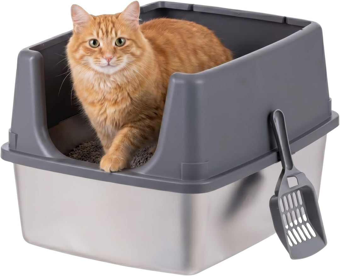 Stainless Steel Litter Box Enclosed High Sided for Cats