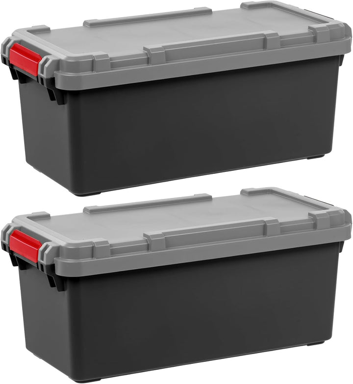 TrailBox 2-Pack – 15-Gallon Lockable Storage Trunks for Truck Beds & Camping Gear – Heavy-Duty Black/Gray Bins
