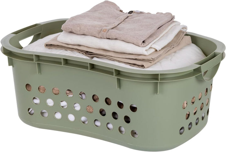 Plastic Laundry Basket - Large Clothes Hamper with Ventilation Holes, Built-In Handles &amp; Hip Hold - 1.5 Bushel (50L)