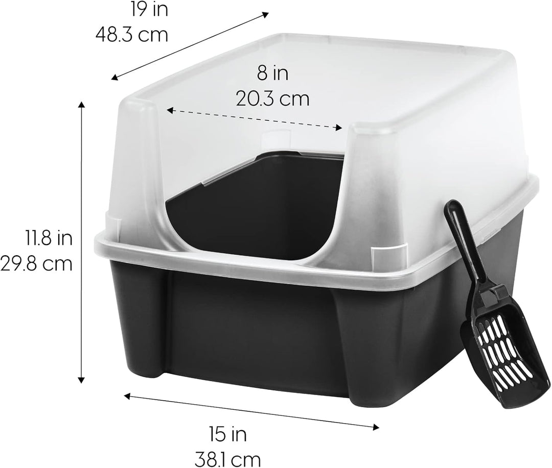 Cat Litter Box Large Open Top with Tall Scatter Shield, Scoop Included