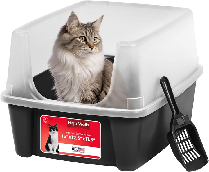 Cat Litter Box Large Open Top with Tall Scatter Shield, Scoop Included