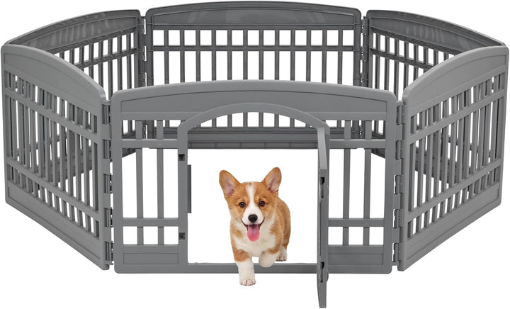 24" Dog Playpen 6-Panel Pet Exercise Pen with Door Gate