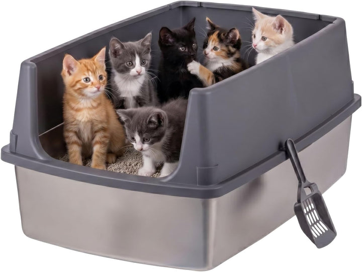 XXL Stainless Steel Litter Box Enclosed High Sided for Cats