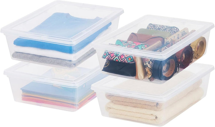 13 Quart Flat Plastic Storage Containers with Lids (4-Pack)