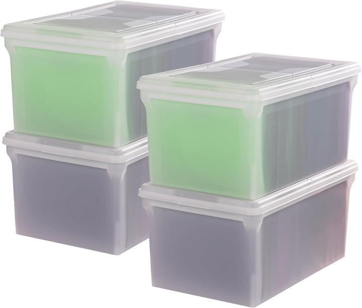 File Organizer w/Hinged Split Lid, Pearl 44 Qt. 4 Pack - IRIS USA