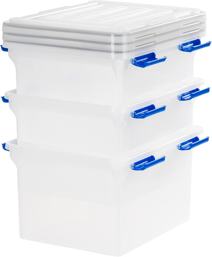 WeatherPro File Organizer Box Clear/Blue 32 Qt. 3 Pack