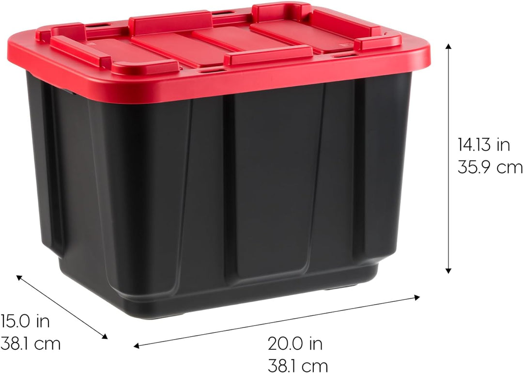 IRIS USA 11.5Gal/46Qt 4 Pack All-Weather Heavy-Duty Stackable Storage Plastic Bin Tote Container with Quick Snap Lid (20" L x 15" W x 14" H) Black/Red - IRIS USA, Inc.