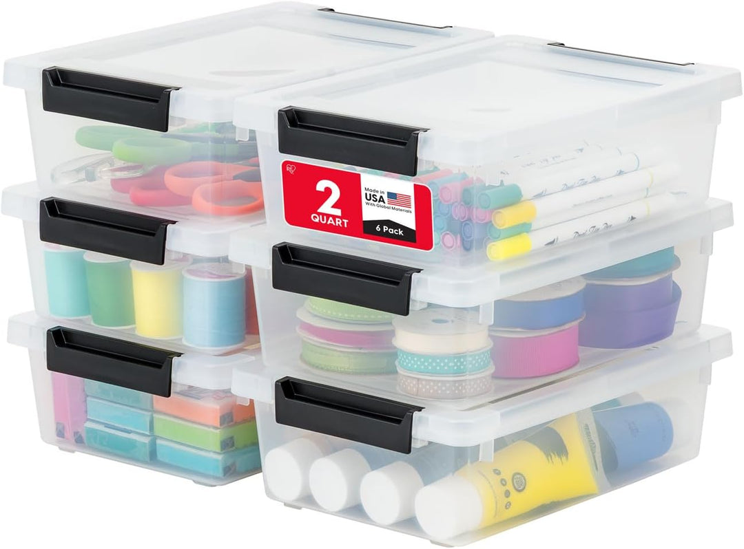 Storage Bins with Lids 2 Qt - (6-Pack) - Clear/Black
