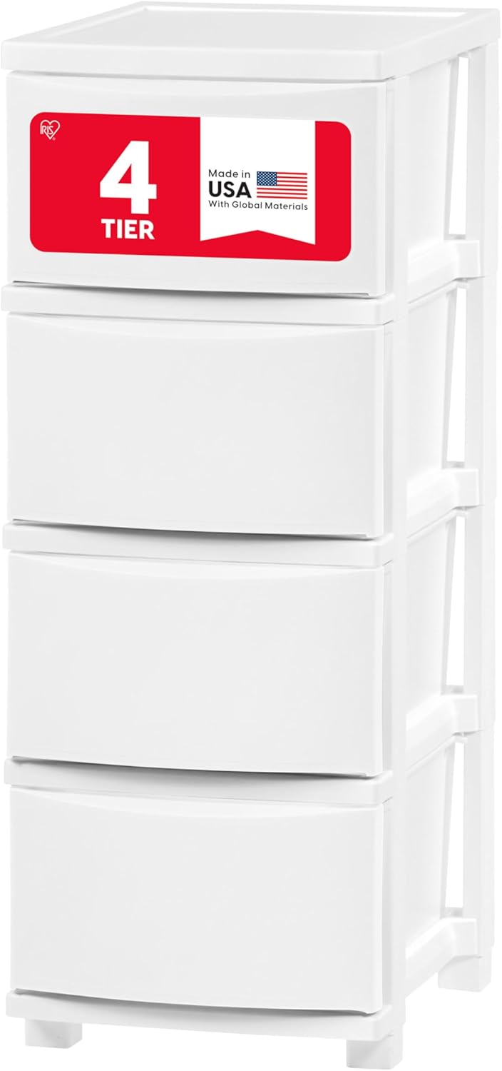 Plastic Drawer Storage Organizer, 4-Drawers, White - IRIS USA