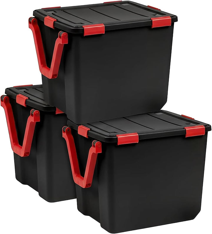 106 Quart WeatherPro Gasket Box, Weather Resistant Storage Bins with Latching Lids (3-pack)