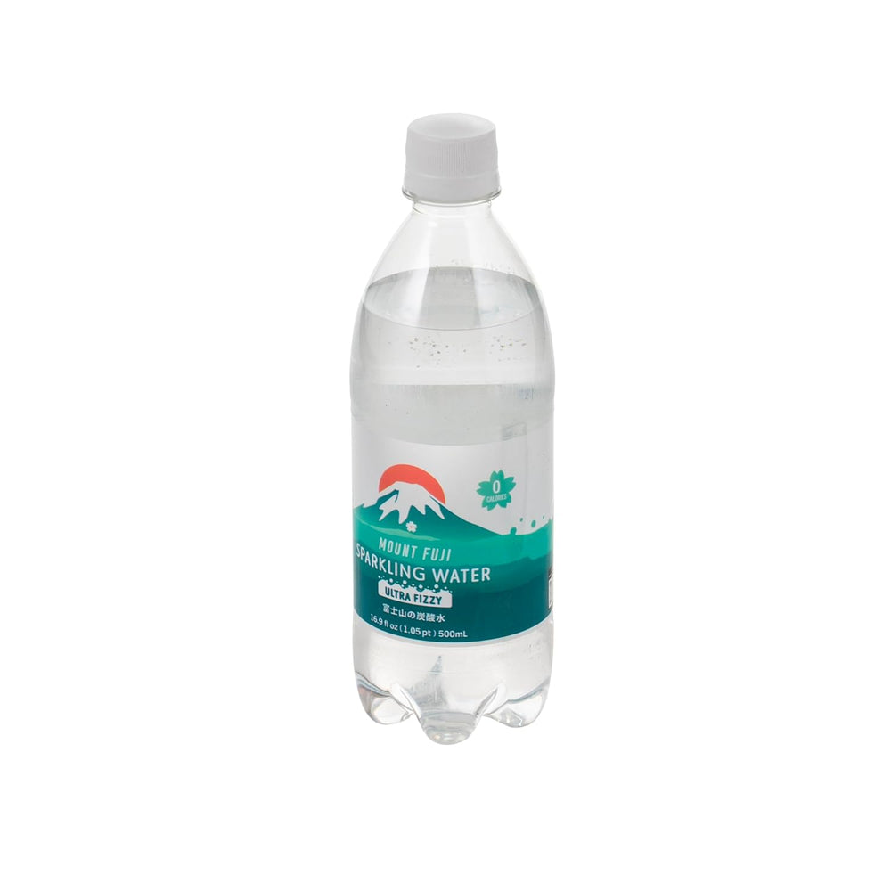 Bottle of Mount Fuji sparkling water on a white background