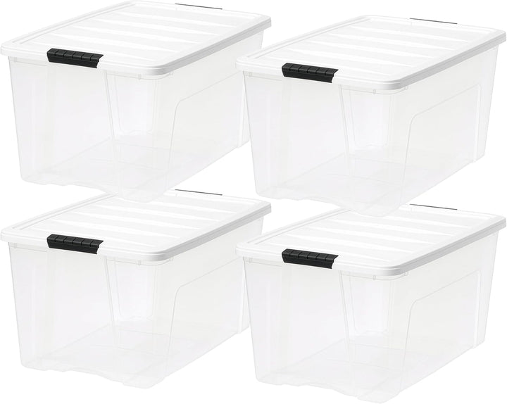 72 Qt Stackable Plastic Storage Bins with Lids, 4 Pack