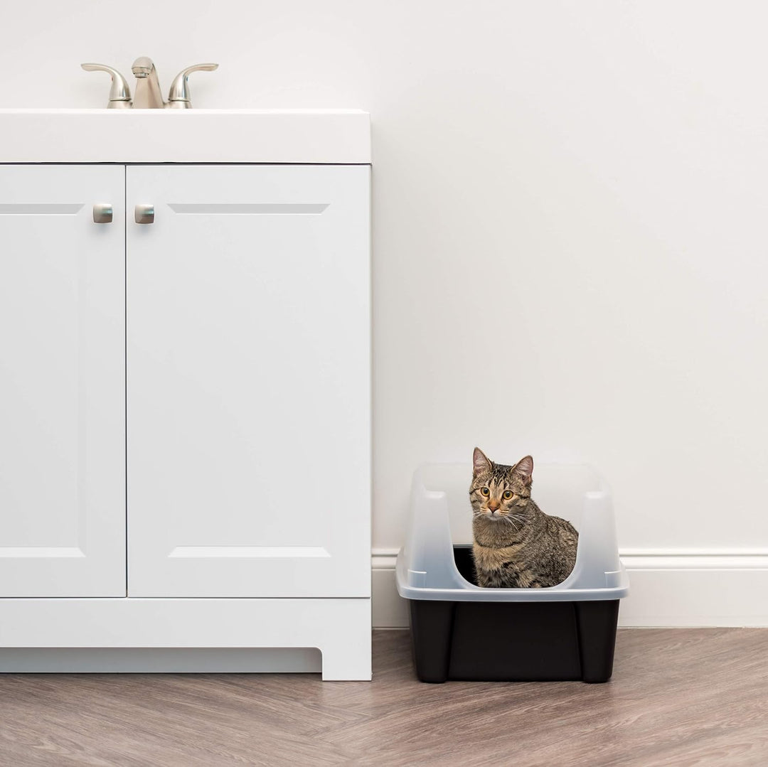 Cat Litter Box Large Open Top with Tall Scatter Shield, Scoop Included