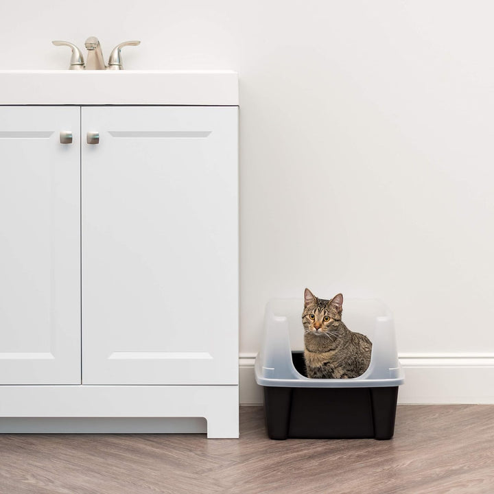 Cat Litter Box Large Open Top with Tall Scatter Shield, Scoop Included